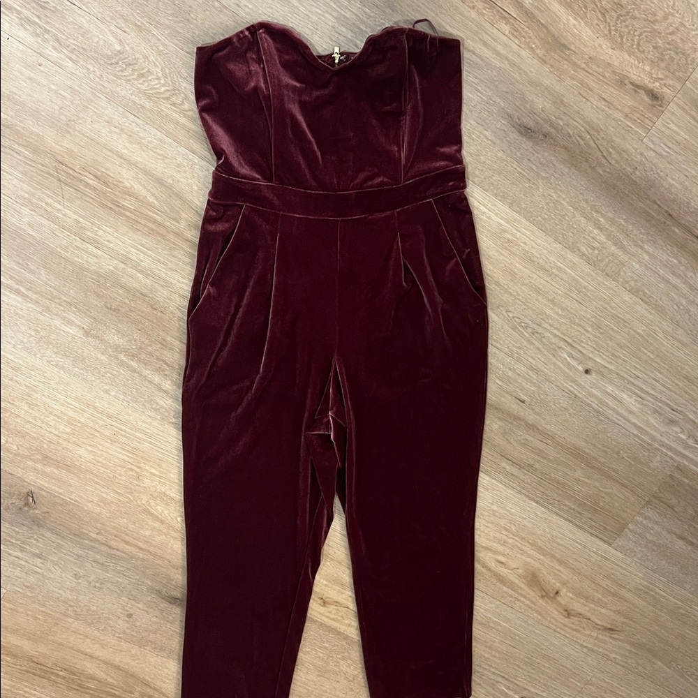Express Deep Red Velvet Jumpsuit